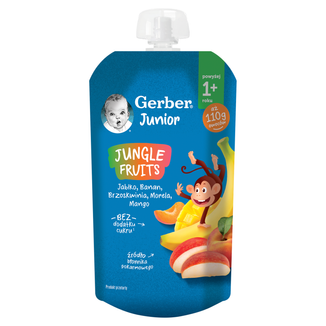 Gerber Junior Deser w tubce, jabłko, banan, brzoskwinia, morela, mango, bez dodatku cukru, po 1 roku, 110 g - zdjęcie produktu