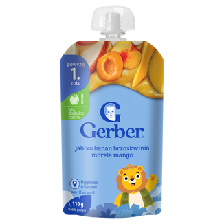 Gerber Junior Deser w tubce, jabłko, banan, brzoskwinia, morela, mango, bez dodatku cukru, po 1 roku, 110 g - zdjęcie produktu