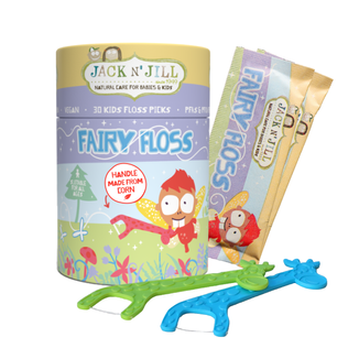 Jack N'Jill Fairy Floss, nić dentystyczna z uchwytem dla dzieci, smak neutralny, 30 sztuk Jack N'Jill Fairy Floss, nić dentystyczna z uchwytem dla dzieci, smak neutralny, 30 sztuk - zdjęcie produktu