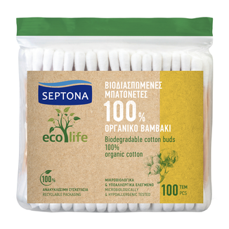 Septona Ecolife, biodegradowalne patyczki kosmetyczne, 100 sztuk - zdjęcie produktu