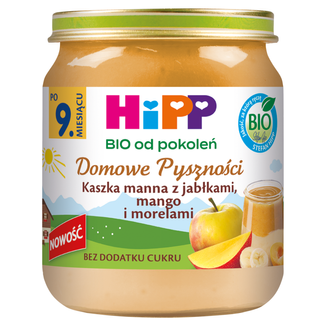 HiPP Domowe Pyszności Bio, kaszka manna z jabłkami, mango i morelami, po 9 miesiącu, 200 g - zdjęcie produktu