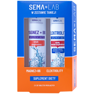 Zestaw SEMA Lab Elektrolity, smak owoców tropikalnych, 20 tabletek musujących + SEMA Lab Magnez + B6, smak grejpfrutowy, 20 tabletek musujących USZKODZONE OPAKOWANIE - zdjęcie produktu