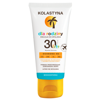 Kolastyna Dla Rodziny, emulsja do opalania dla dzieci i dorosłych, SPF 30, 80 ml KRÓTKA DATA Kolastyna Dla Rodziny, emulsja do opalania dla dzieci i dorosłych, SPF 30, 80 ml KRÓTKA DATA - zdjęcie produktu