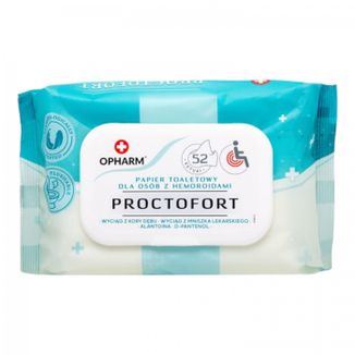 Opharm Proctofort, nawilżany papier toaletowy na hemoroidy, 52 sztuki - zdjęcie produktu