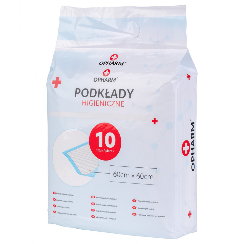 Nieznana Opharm, podkłady higieniczne, 60 cm x 60 cm, 10 sztuk