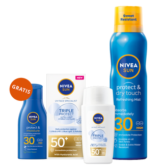 Zestaw Nivea Sun Tripple Protect, fluid do twarzy, SPF 50+, 40 ml + balsam do opalania w sprayu, SPF 30, 200 ml + balsam do opalania, SPF 30, 30 ml gratis - zdjęcie produktu