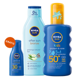 Zestaw Nivea Sun Kids Protect & Care, spray ochronny dla dzieci, SPF 50+, 200 ml + balsam po opalaniu przedłużający opaleniznę, 200 ml + balsam do opalania, SPF 30, 30 ml gratis - miniaturka zdjęcia produktu
