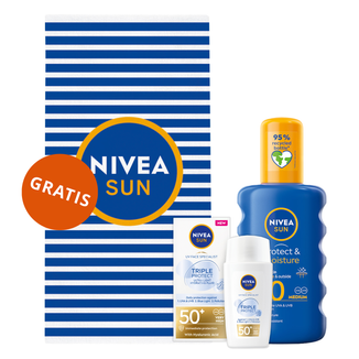 Zestaw Nivea Sun Tripple Protect, fluid do twarzy, SPF 50+, 40 ml + nawilżający spray do opalania SPF 20, 200 ml + ręcznik plażowy gratis - zdjęcie produktu