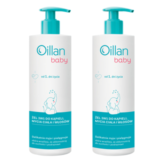 Zestaw Oillan Baby, żel do kąpieli, mycia ciała i włosów 3w1, od 1 dnia życia, 2 x 400 ml - zdjęcie produktu