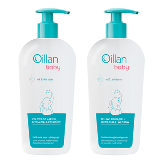 Zestaw Oillan Baby, żel do kąpieli, mycia ciała i włosów 3w1, od 1 dnia życia, 2 x 750 ml - zdjęcie produktu
