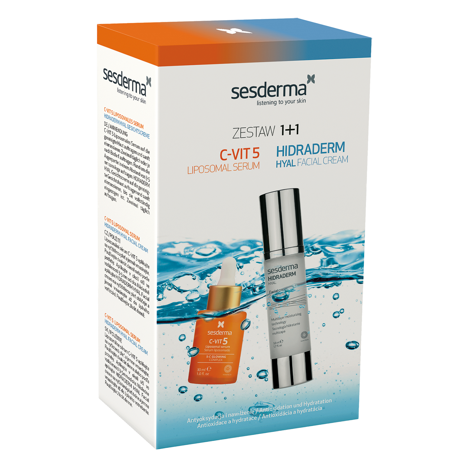 Nieznana Zestaw Sesderma, Hidaderm Hyal, krem-żel do twarzy, 50 ml + C-Vit 5, serum liposomowe, 30 ml