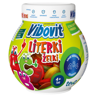 Vibovit Literki Żelki, powyżej 4 lat, smak owocowy, 50 sztuk USZKODZONE OPAKOWANIE Vibovit Literki Żelki, powyżej 4 lat, smak owocowy, 50 sztuk USZKODZONE OPAKOWANIE - zdjęcie produktu