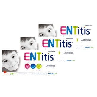Zestaw ENTitis dla dzieci powyżej 3 roku życia, smak truskawkowy, 3 x 30 pastylek do ssania - zdjęcie produktu