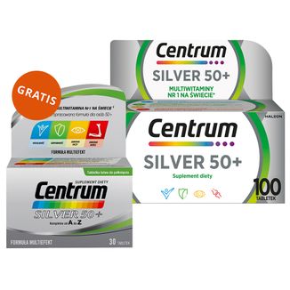 Centrum Silver 50+, 100 tabletek + Centrum Silver 50+, 30 tabletek gratis - zdjęcie produktu