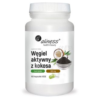 Aliness Węgiel aktywny z kokosa Food Grade 300 mg, 100 kapsułek vege - zdjęcie produktu