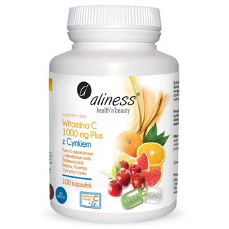 Aliness Witamina C 1000 mg Plus z cynkiem, bioflawonoidami, rutyną i acerolą, 100 kapsułek vege - zdjęcie produktu