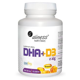 Aliness Omega DHA 300 mg z alg + D3 2000 IU, 60 kapsułek - zdjęcie produktu