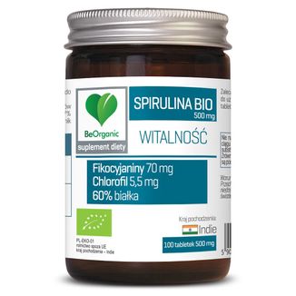 BeOrganic Spirulina Bio 500 mg, 100 tabletek - zdjęcie produktu
