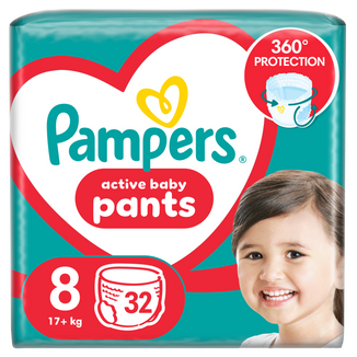 Pampers Pants, pieluchomajtki, rozmiar 8, 17 kg+, 32 sztuki - zdjęcie produktu