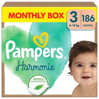 Pampers Harmonie, pieluchy, rozmiar 3, 6-10 kg, 186 sztuk USZKODZONE OPAKOWANIE - zdjęcie produktu