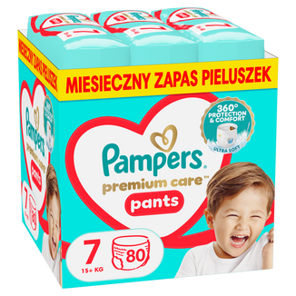 Pampers Premium Care Pants 7 (15+ kg), pieluchomajtki, 80 sztuk USZKODZONE OPAKOWANIE - zdjęcie produktu