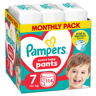 Pampers Pants, pieluchomajtki, rozmiar 7, 15 kg+, 114 sztuk - zdjęcie produktu