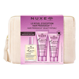 Zestaw Nuxe Hair Prodigieux, odżywcza maska, 30 ml + nabłyszczający szampon, 50 ml + nabłyszczająca odżywka, 30 ml + kosmetyczka - zdjęcie produktu