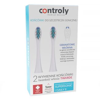 Controly, końcówki wymienne do szczoteczki sonicznej Supersonic i Daily II, białe, twarde, 2 sztuki - zdjęcie produktu