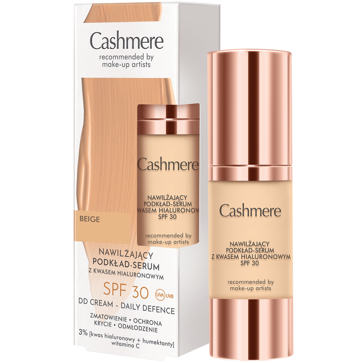 Cashmere Cashmere DD Beige, feuchtigkeitsspendend Foundation-serum mit Hyaluronsäure, SPF 30, 30 ml — Inhaltsstoffe und Bewertung