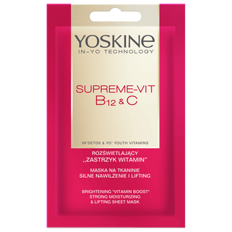 Yoskine Supreme-Vit B12 + C, maska na tkaninie, silne nawilżenie i lifting, 1 sztuka - zdjęcie produktu