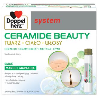 Doppelherz System Ceramide Beauty, owocowy smak mango i marakui, 25 ml x 30 ampułek USZKODZONE OPAKOWANIE - zdjęcie produktu
