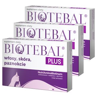 Zestaw Biotebal Plus Włosy Skóra Paznokcie, 3 x 40 tabletek - zdjęcie produktu