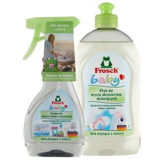 Zestaw Frosch Baby, środek do higienicznego czyszczenia, spray, 300 ml + płyn do mycia akcesoriów dziecięcych, 500 ml - zdjęcie produktu