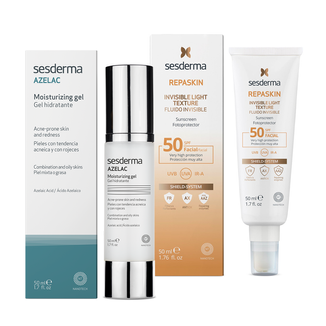 Zestaw Sesderma, Azelac, żel nawilżający z kwasem azelainowym, 50 ml + Repaskin Fluido Invisible, lekki fluid przeciwsłoneczny do twarzy, SPF 50, 50 ml za 1 grosz - zdjęcie produktu