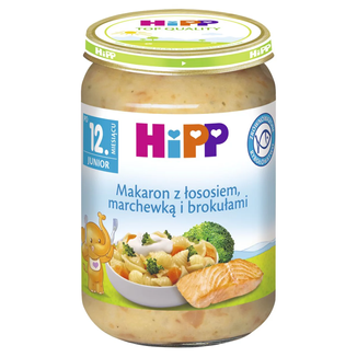 HiPP Junior Danie, makaron z łososiem, marchewką i brokułami, po 12 miesiącu, 250 g - zdjęcie produktu