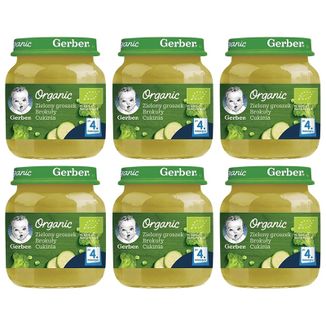 Zestaw Gerber Organic Obiadek, zielony groszek, brokuły, cukinia, po 4 miesiącu, 6 x 125 g - zdjęcie produktu