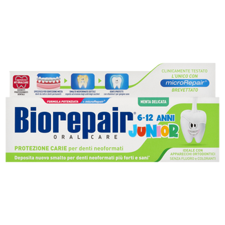 Biorepair Junior, pasta do zębów dla dzieci, bez fluoru, delikatna mięta, 6-12 lat, 75 ml - zdjęcie produktu