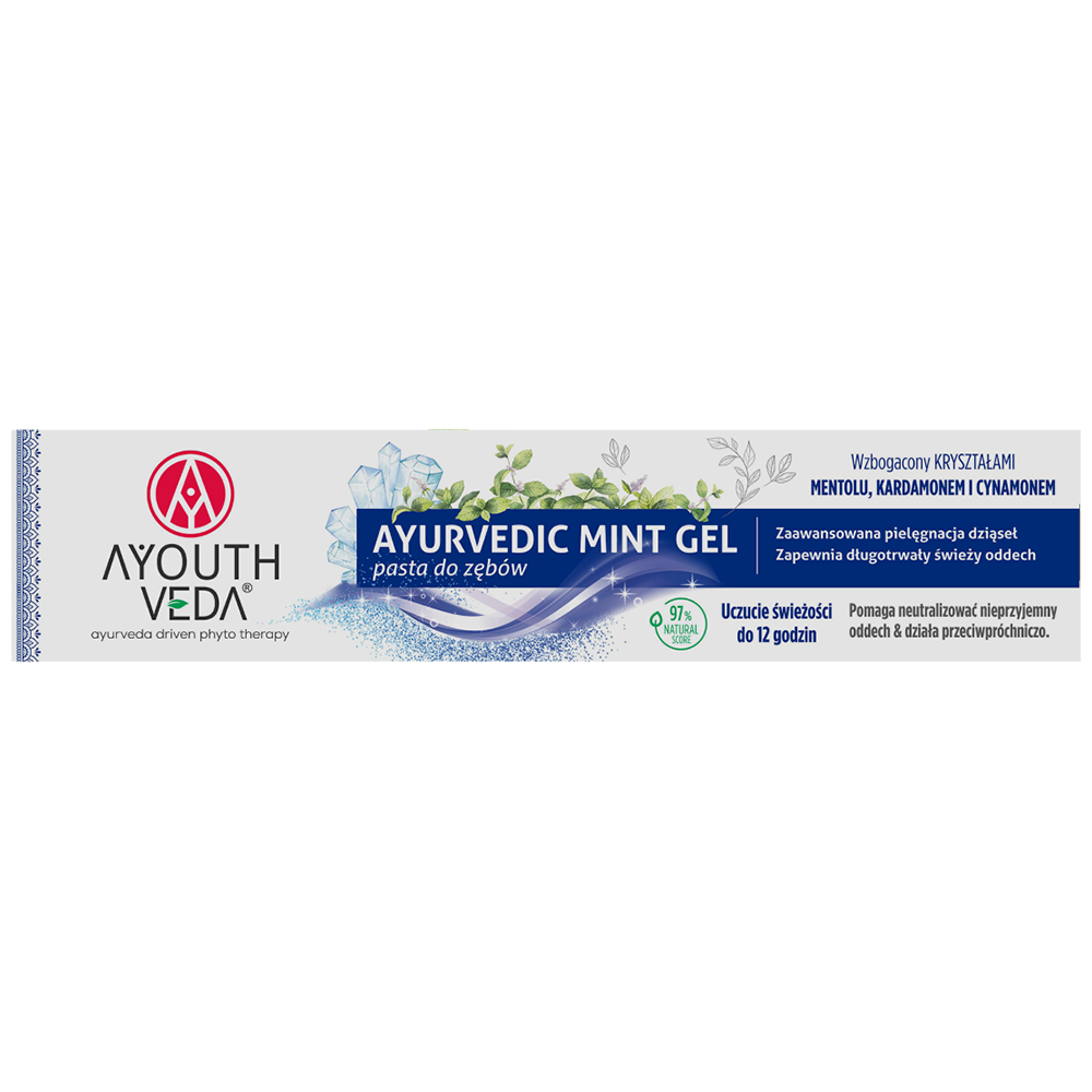 Nieznana Ayouthveda Ayurvedic Mint Gel, żelowa pasta do zębów z mentolem, kardamonem i cynamonem, 100 g