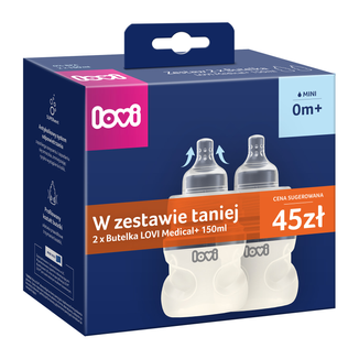 Zestaw Lovi Medical+, butelka antykolkowa ze smoczkiem dynamicznym, mini, od urodzenia, 2 x 150 ml - zdjęcie produktu