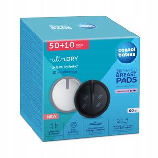 Canpol Babies, wkładki laktacyjne 3D z przylepcem, czarne, 50 sztuk + 10 sztuk gratis - zdjęcie produktu