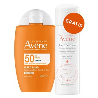 Avene Ultra Fluid Invisible, niewidoczny krem przeciwsłoneczny do twarzy, skóra wrażliwa, SPF 50+, 50 ml + woda termalna, 50 ml gratis - zdjęcie produktu