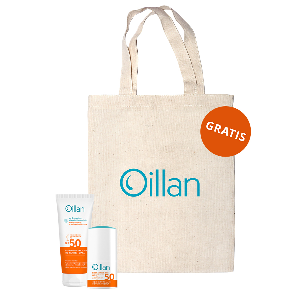 Oillan Zestaw Oillan Sun, ochronny roll-on do twarzy i ciała, SPF 50, 50 ml + ochronna emulsja do twarzy i ciała, SPF 50, 100 ml + torba gratis — Składniki i ocena