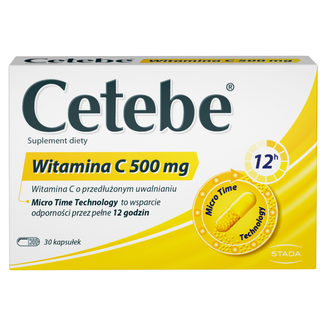 Cetebe Witamina C 500 mg, 30 kapsułek KRÓTKA DATA Cetebe Witamina C 500 mg, 30 kapsułek KRÓTKA DATA - zdjęcie produktu