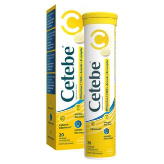 Cetebe Witamina C 1000 + Acerola + B-complex, smak cytrynowy, 20 tabletek musujących USZKODZONE OPAKOWANIE - zdjęcie produktu