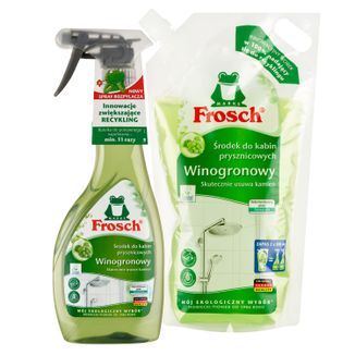 Zestaw Frosch, środek do kabin prysznicowych, winogronowy, spray, 500 ml + zapas, 1000 ml - zdjęcie produktu