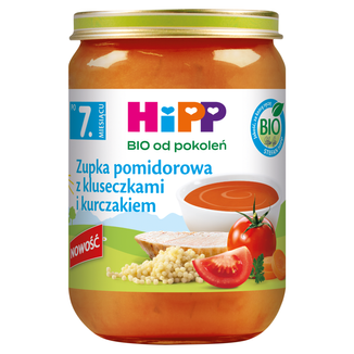 HiPP zupka Bio, pomidorowa z kluseczkami i kurczakiem, po 7 miesiącu, 190 g USZKODZONE OPAKOWANIE - zdjęcie produktu