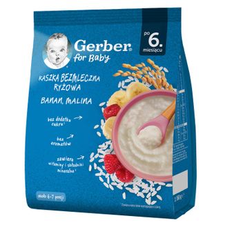 Gerber Kaszka ryżowa, banan, malina, bezmleczna, bez dodatku cukru, po 6 miesiącu, 160 g - zdjęcie produktu