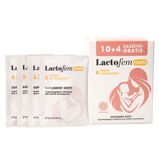 Lactofem Forte, smak bananowy, 10 saszetek + 4 saszetki gratis USZKODZONE OPAKOWANIE - zdjęcie produktu