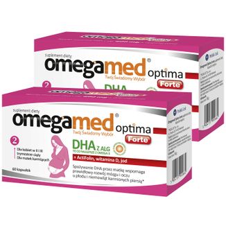 Zestaw Omegamed Optima Forte DHA z alg dla kobiet w II i III trymestrze ciąży oraz matek karmiących, 2 x 60 kapsułek - zdjęcie produktu
