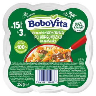BoboVita Obiadek, kluseczki z wołowiną po burgundzku i marchewką, po 15 miesiącu, 250 g - zdjęcie produktu